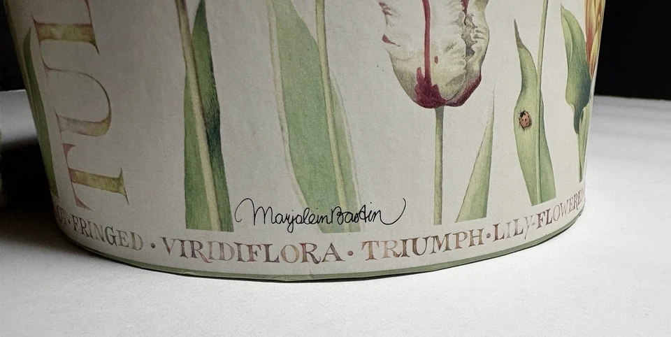 Round Cardboard Storage Box TULIPS Nature’s Scetchbox By Marjolain Bastin 6” x4” - Image 2 of 4