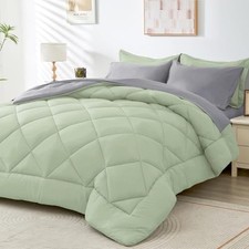 Cali-King Comforter Set - 7-Piece All California King Sage Green Light Grey