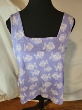 Fresh Produce Tank Top Womens M Blue Fish 100% Cotton Boxy Sleeveless