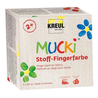 Kreul 28400 - Mucki Fingerfarbe Textil 4er Set Textilfarben Kindgerecht NEU