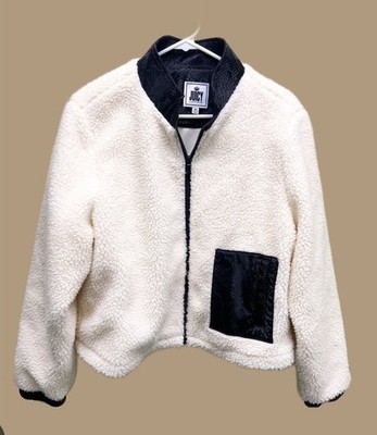 Juicy Couture Pebble White Sherpa Bomber Jacket Zip Up with Pocket Size M