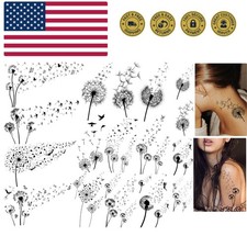 13 Sheets Beautiful Dandelion Temporary Tattoos For Women Realistic Flying Da...