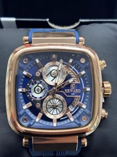 Image of REWARD VIP Luxury Men's Square Watch Blue Dial Rose Gold Sport Wristwatch