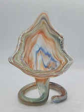 Handblown Art Glass Vase Rainbow Swirl Coil Base 8.5" Tall