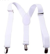 White Child Kids Girls Boys Suspenders Braces,Adjustable Clip on Y-Back