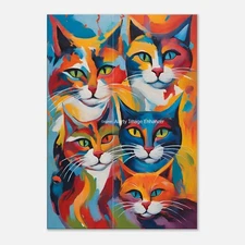 Colorful Cats 2 Ready To Hang Stretched Canvas Wall Art Print Cat Art Cat Lovers
