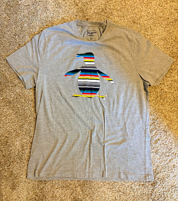 Original Penguin Men's Gray Graphic Penguin Logo Crew Neck T-Shirt Size L