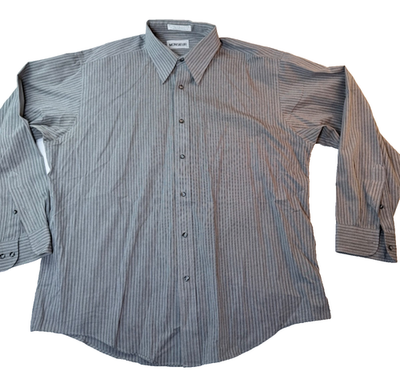 Mens Gray Blue Pinstripe Dress Shirt 17 34/35 Button Up Office Business |  eBay
