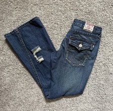 True Religion Womens Distressed Flare Blue Jeans Size 29 Made In USA