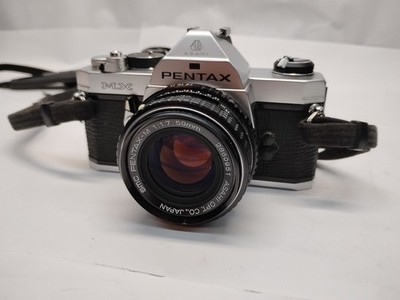 Pentax MX Black 35mm SLR Film Camera JAPAN Body, Filters, Flash & More