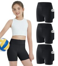 Girls 4" Biker Shorts with Pockets 3 Pack Youth Volleyball Dance Athletic Spa...