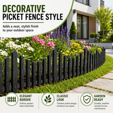 10pcs Lawn Border Edge Fence Black Plastic Wooden Effect Garden Edging Picket