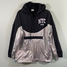 PINK Victoria's Secret Limited Edition NYC Silver Half Zip Windbreaker Size S