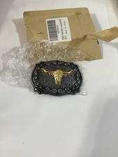 Gold LONGHORN STEER TROPHY WESTERN TEXAS COWBOY BULL BELT BUCKLE