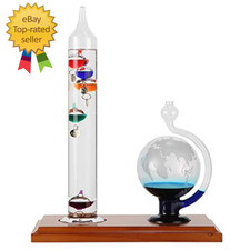 Galileo Thermometer with Etched Glass Globe Barometer 64 f  80 f Timeless Design