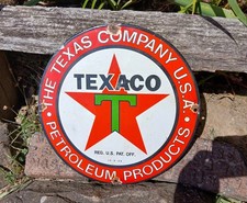 Antique Texaco Texas Porcelain Round Gas Pump Plate Sign 10 6 1933 The Texas Co