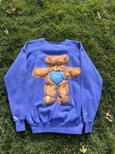Vintage 80s 90s Sweatshirt Raglan Large Teddy Bear Crewneck Custom Hug Me