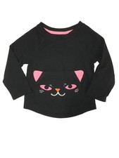 Infant Toddler Girls Black Cat Halloween Long Sleeve Shirt With Front Pocket 3T