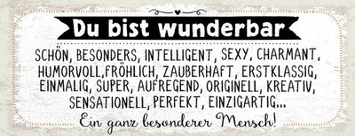 Blechschild 10x27 cm du bist wunderbar. Ein ganz besonderer Mensch Deko Geschenk