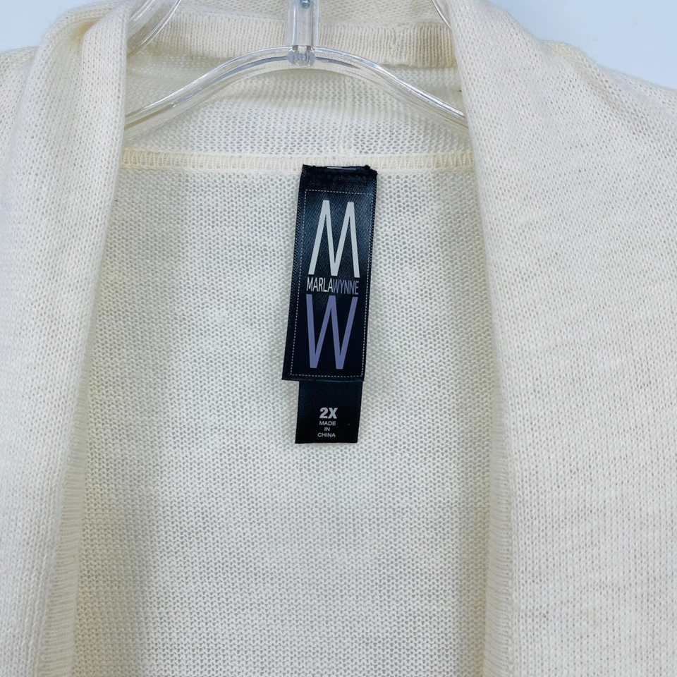 MARLA WYNNE 亚麻混纺针织开衫毛衣象牙色附加上衣女式 2XL — 第 4/4 张图片