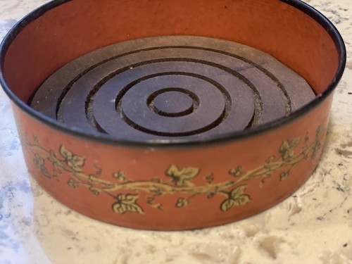 Vintage Italian Wine Bottle Coaster Cinnabar Red Metal Hand Painted/Wood Insert - Picture 10 of 10