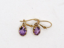 BEAUTIFUL PAIR of 14k YELLOW GOLD DANGLE EARRINGS w 2 OVAL AMETHYST STONES 
