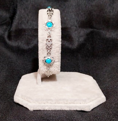 2.15 ct Arizona Round Cut Genuine Blue Turquoise 925 Sterling Silver Bracelet