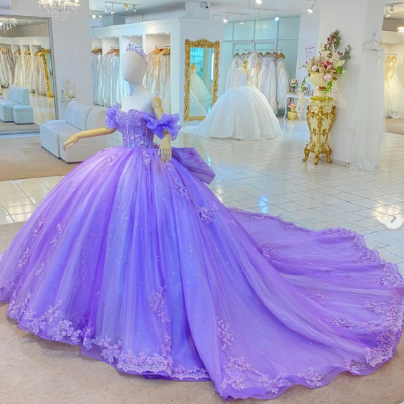 purple dresses for birthday PM431,Fluffy Lilac A-Line Long Prom Dresses,Deep V-Neck High Split Eve –  prommirror main image 0
