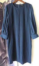 ST JOHN Women's Long Sleeve Blue Wool Blend Stretch Knit Sheath Dress 12 YJ01