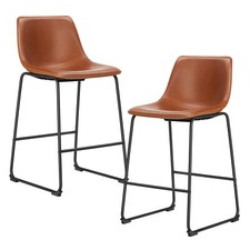 Set of 2 PU Leather Bar Stools Counter Height Dining Chairs for Home Kitchen