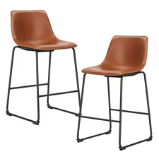 PU Leather 2PCS Bar Stools - Counter Height, Legged for Dining & Home Kitchen