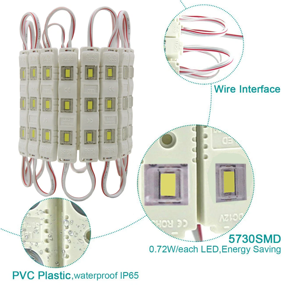5730 SMD 3LED Module Injection Dimmable Light Strip Sign Lamp DC 12V Light White - Image 3 of 4
