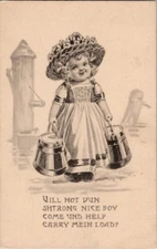 Vill Not Vun Shtrong Nice Boy Come & Help Carry Mein Load Vintage Postcard Spc19
