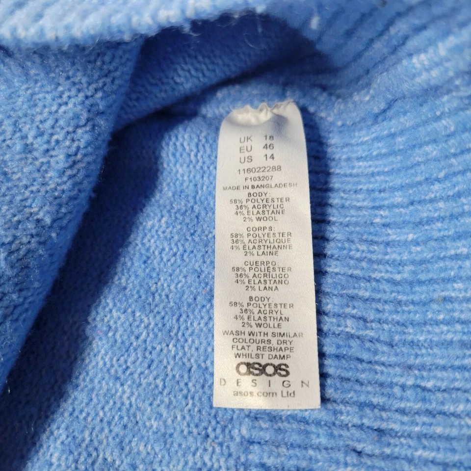 Suéter informal de manga larga con cuello redondo tejido azul 14 de diseño de ASOS para mujer Foto 3 de 4