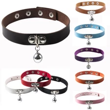Women Choker Faux Leather Necklace Bell Ring Jewellery 9 COLOURS OPTIONAL CHAIN
