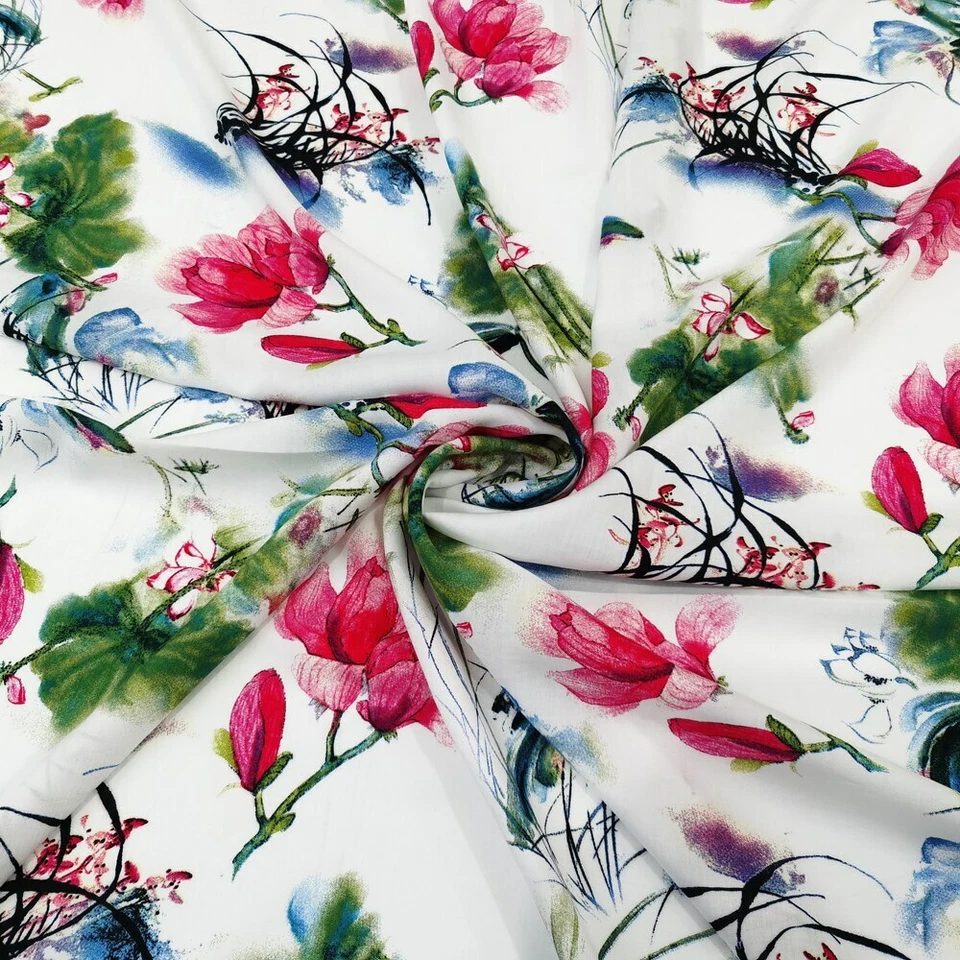 Tela de pintura de viscosa suave material de vestido algodón rayón de 1 yarda X 1,4 metros Foto 4 de 4