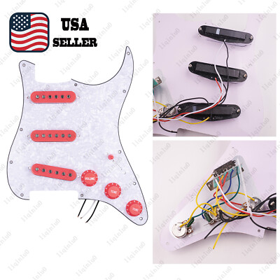 Prewired-Loaded SSS Pickguard Ceramic Pickups For Strat White Pearl&Pink