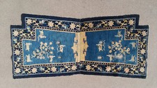 Antique Chinese Blue Saddle Wool Rug, Plum Flower Blossom, Butterflies, Lotus