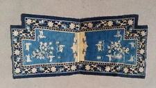 Antique Chinese Blue Saddle Wool Rug, Plum Flower Blossom, Butterflies, Lotus