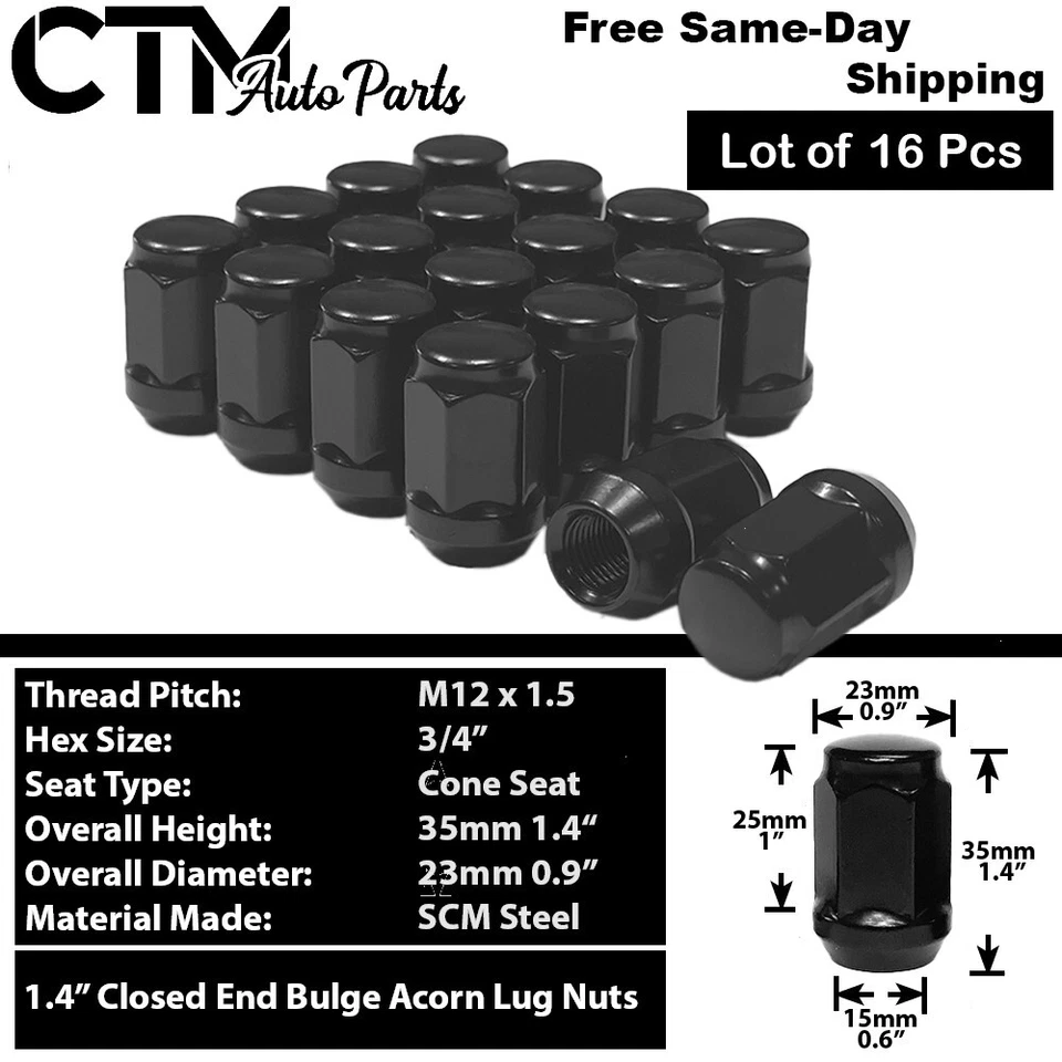 20x Black 12x1.5 Cone Seat Wheel Lug Nut + Wheel Lock Combo Set Fit Cadillac GMC - Image 2 of 4