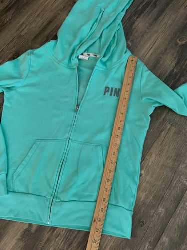 Small Victorias Secret Love Pink Turquoise Full Zip Hoodie Sweatshirt Cotton - Picture 3 of 6