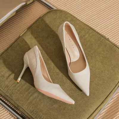 Pumps Damenschuhe 8 CM Beige Komfortabel Elegant Leder Kunststoff 91436