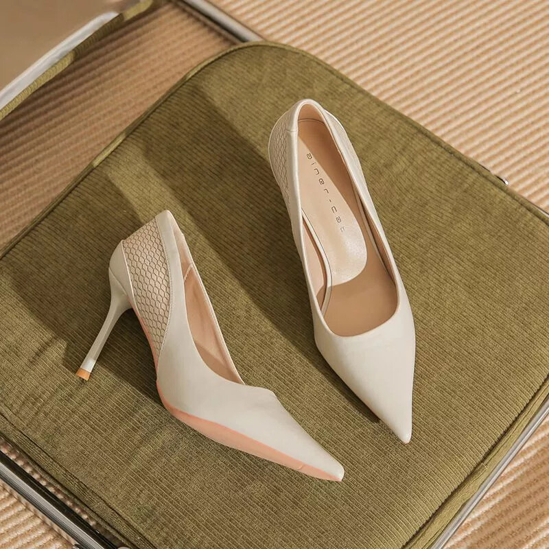 Zapatos de Salón Zapatos Mujer 8 CM Beis Cómodo Elegantes Piel Sintético 91436