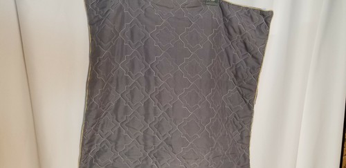 Quilted 26x26" Gray Pillow Covers with Yellow Piping and White Design - Picture 3 of 3