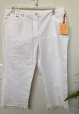 NWT Ruby Rd Womens Capri White Cotton Blend Crop Pant W/ Pom Pom Hem Sz 16P, 79