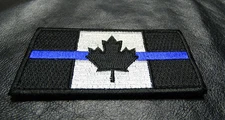 CANADA FLAG POLICE THIN BLUE LINE HOOK FASTENER PATCH 
