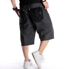 Mens Shorts Denim Pants Relaxed Hip-Hop Baggy Loose Black Jeans W30-W46
