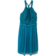 David's Bridal Mini Dress Size 10 Teal Oasis Fi7020 Halter Neck tie Mini