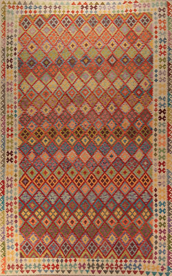 Colorful Kilim Rugs Rectangle Flatweave Pile Wool Kelim Carpets 10x16 ft Large