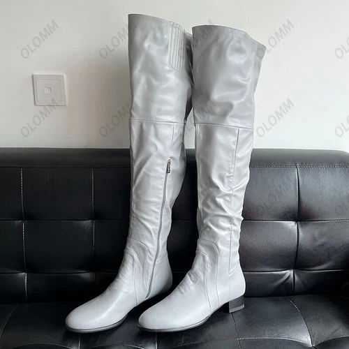 Women Party Over The Knee Boots Faux Leather Chunky Heels Round Toe Wine Red - Picture 13 of 15